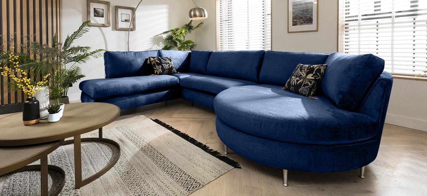 Quatropi 5 Seater Modular Corner Sofa - Round Chaise Right End, Tessa 376x225cm