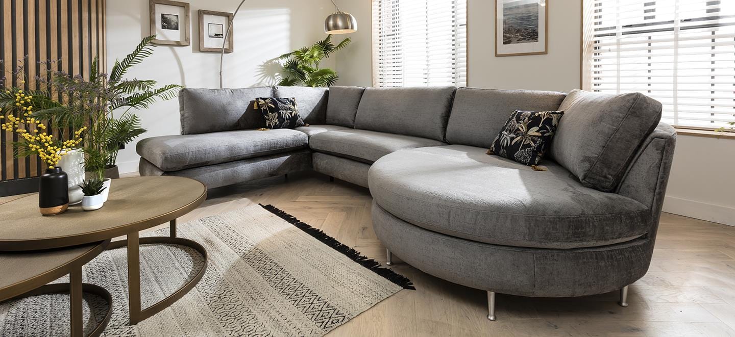 Quatropi 5 Seater Modular Corner Sofa - Round Chaise Right End, Tessa 376x225cm