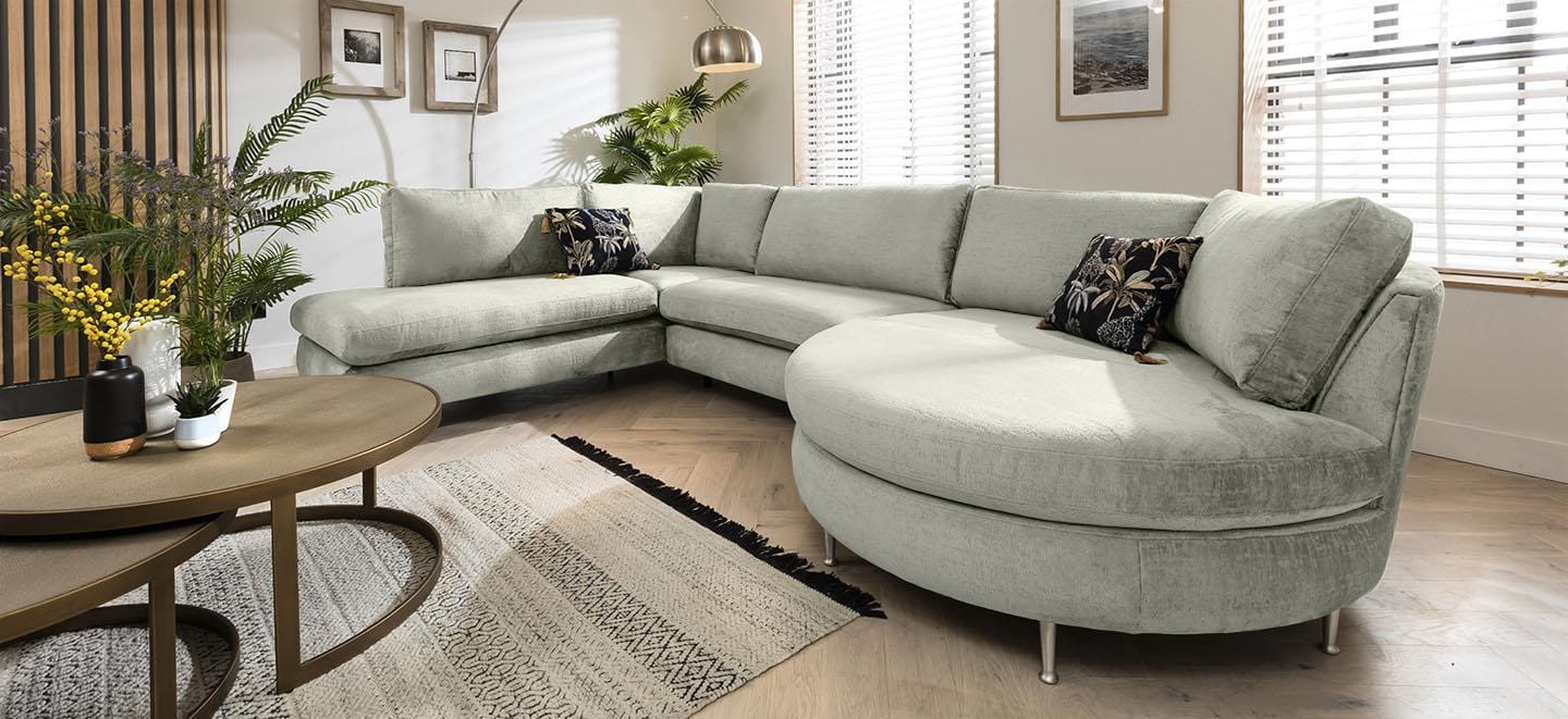 Quatropi 5 Seater Modular Corner Sofa - Round Chaise Right End, Tessa 376x225cm