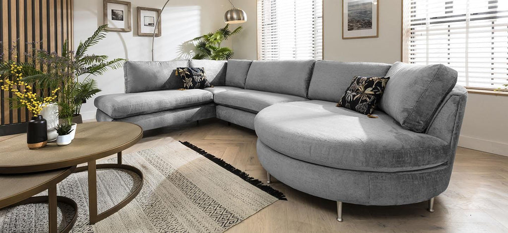 Quatropi 5 Seater Modular Corner Sofa - Round Chaise Right End, Tessa 376x225cm