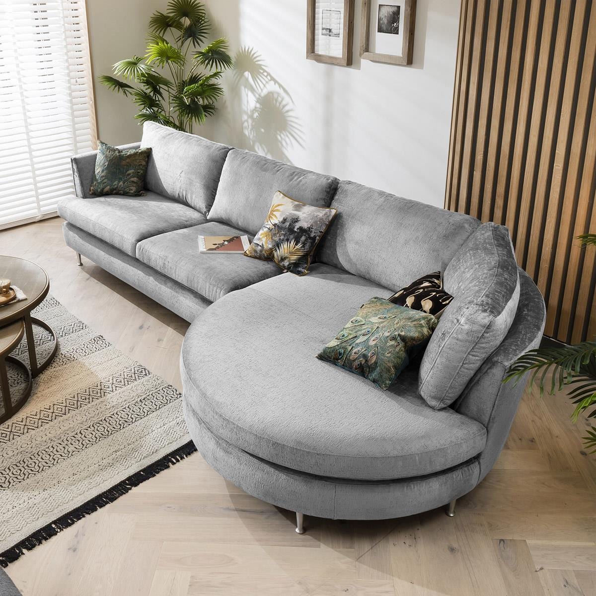 Quatropi 5 Seater Modular Sofa - Round Snuggle Chaise Right End, Tessa 352x165cm