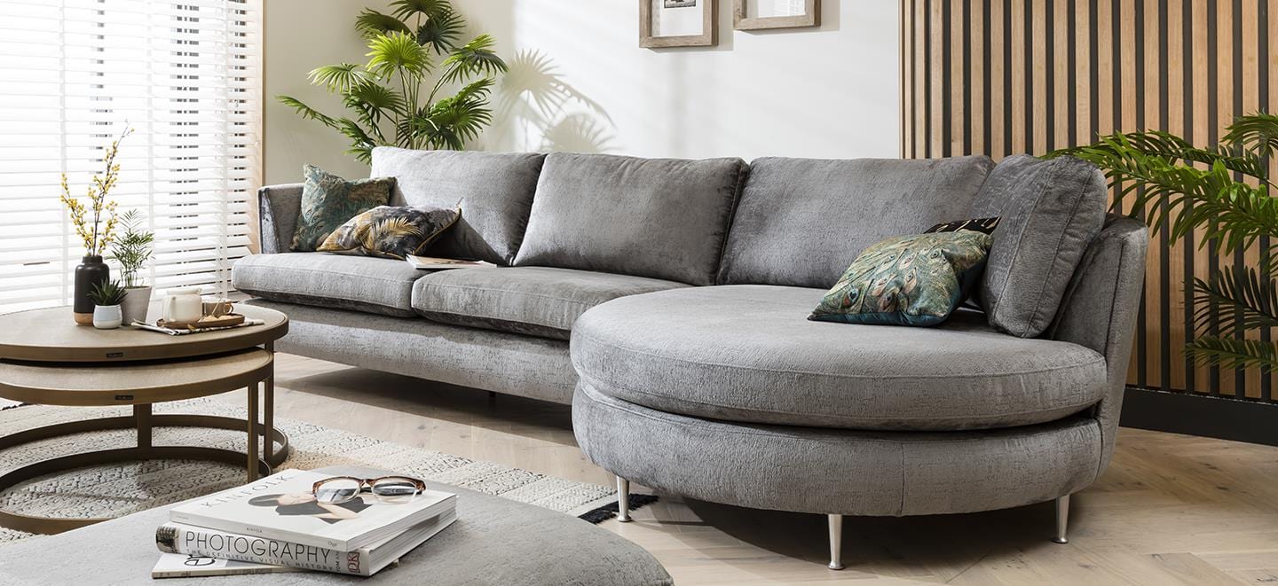 Quatropi 5 Seater Modular Sofa - Round Snuggle Chaise Right End, Tessa 352x165cm