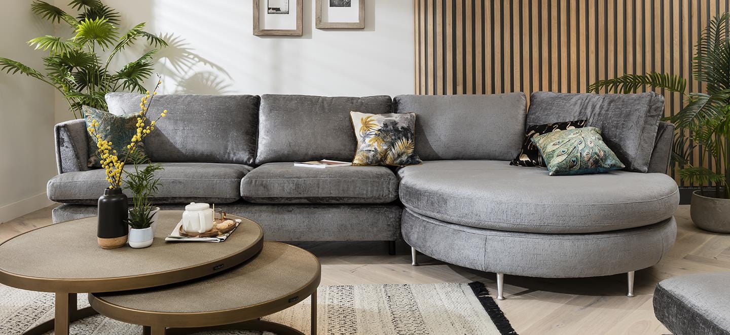 Quatropi 5 Seater Modular Sofa - Round Snuggle Chaise Right End, Tessa 352x165cm