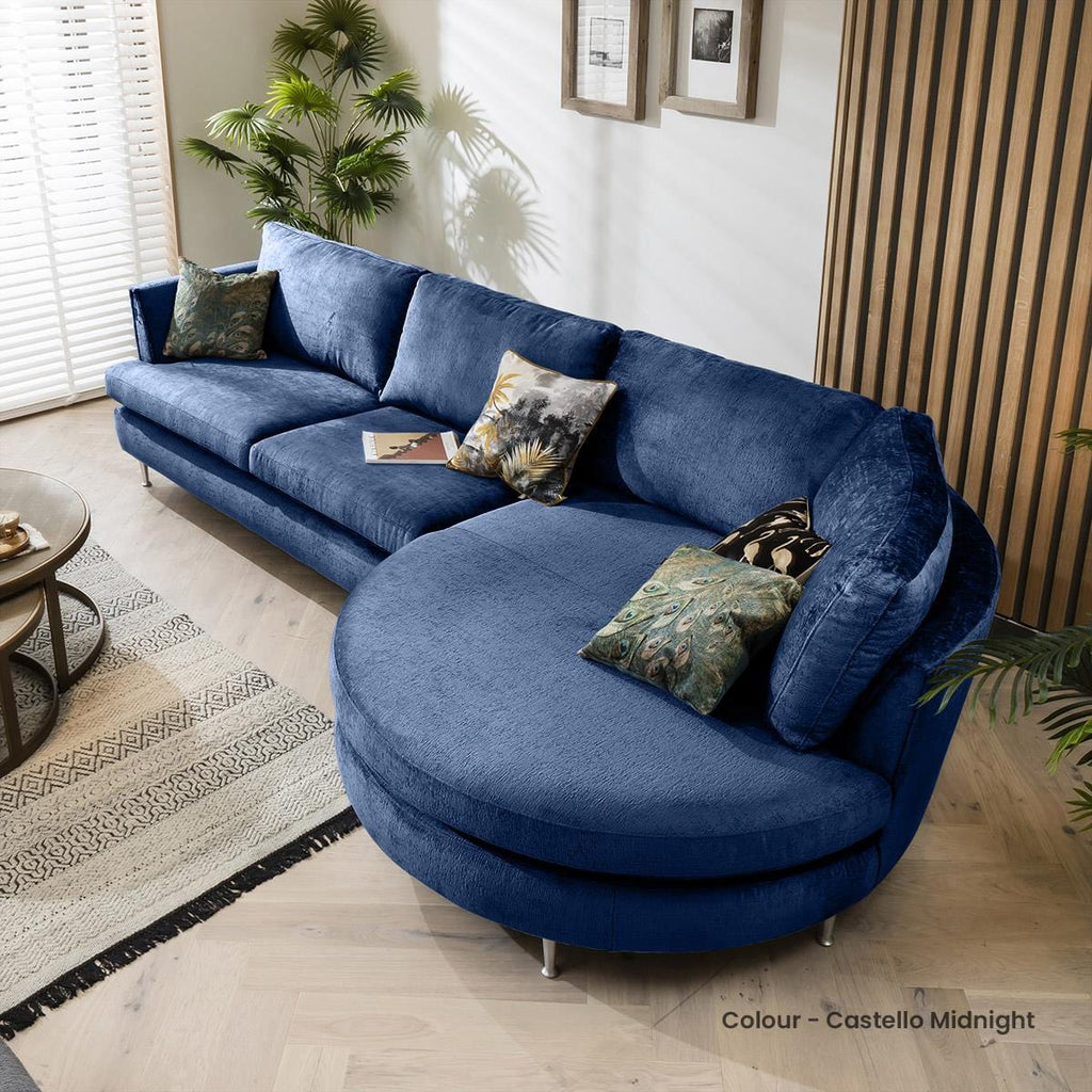 Quatropi 5 Seater Modular Sofa - Round Snuggle Chaise Right End, Tessa 352x165cm