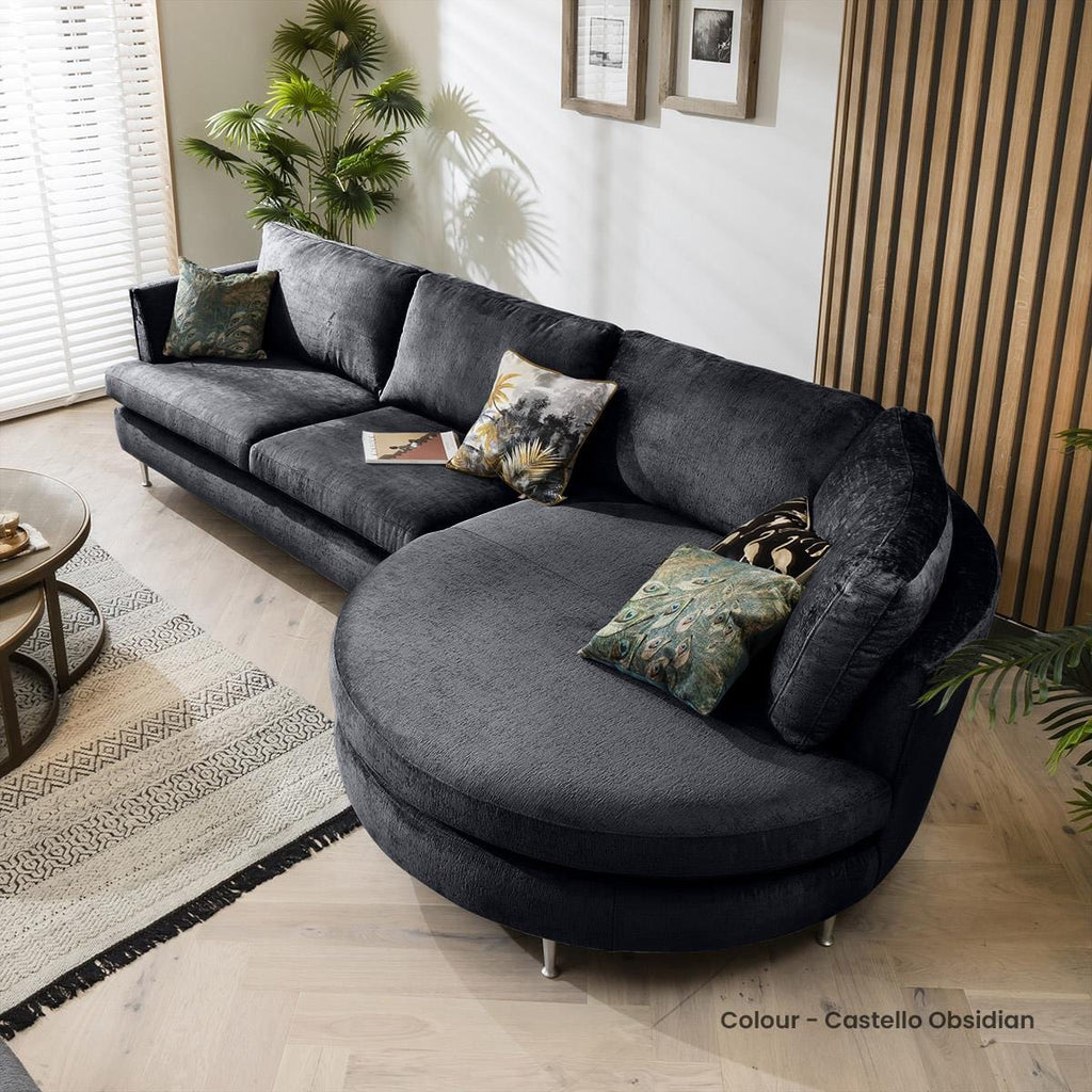 Quatropi 5 Seater Modular Sofa - Round Snuggle Chaise Right End, Tessa 352x165cm
