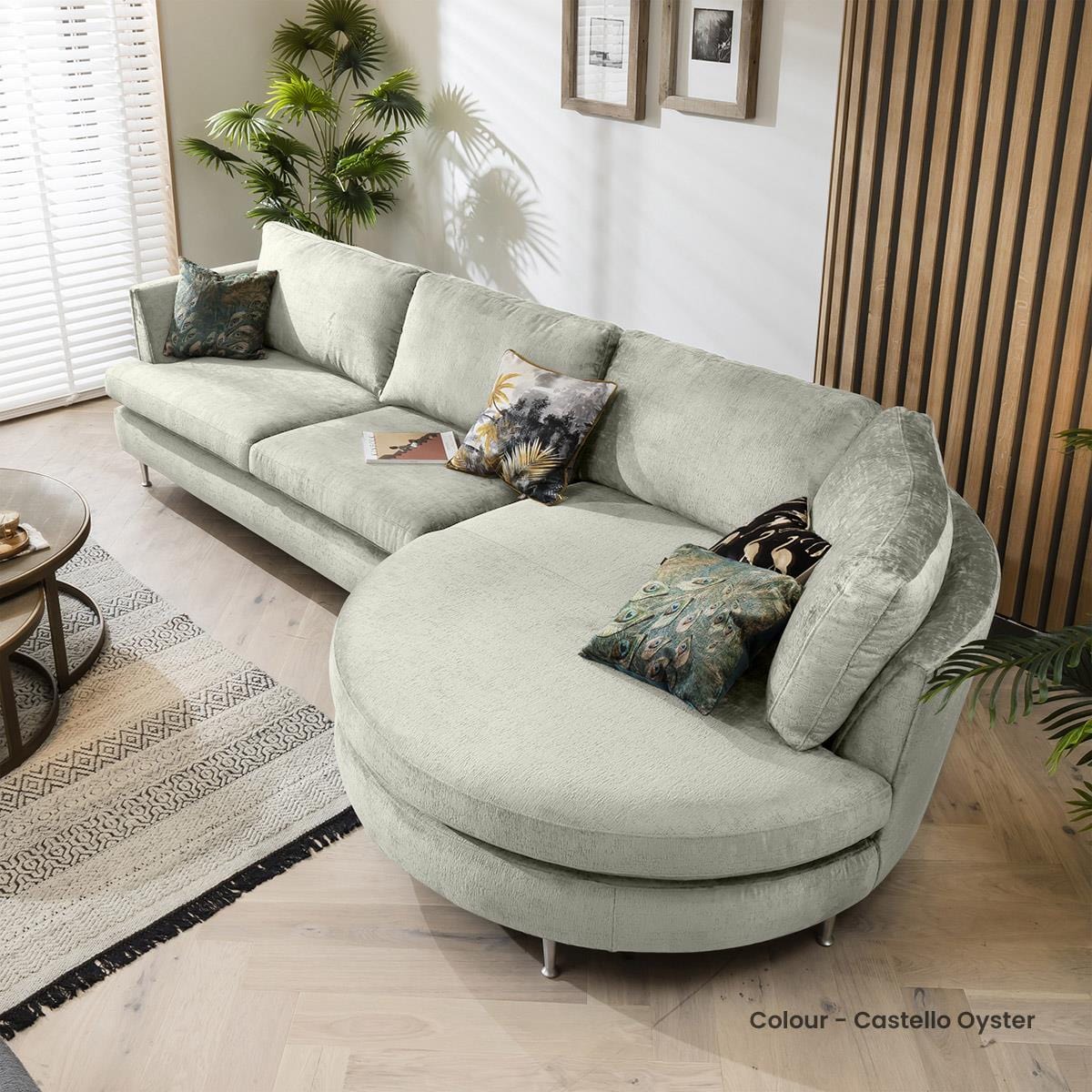 Quatropi 5 Seater Modular Sofa - Round Snuggle Chaise Right End, Tessa 352x165cm