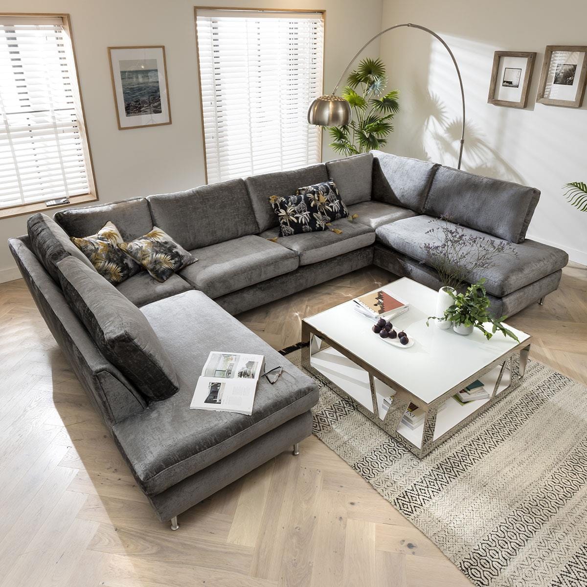 Quatropi 5 Seater Modular U-Shape Sofa - Open End Cinema Sofa, Tessa 373x225cm