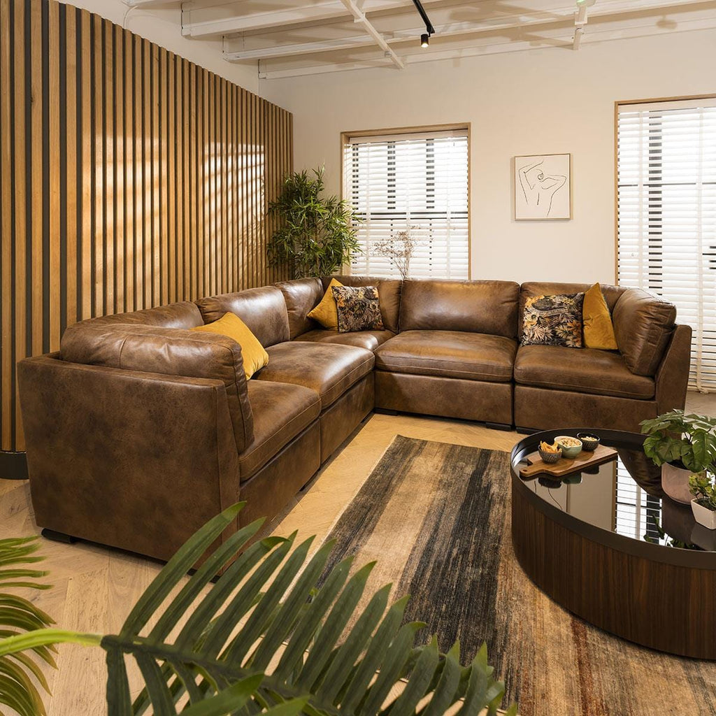 Mikey 6 Seater Corner Sofa Brown 285x285cm 14