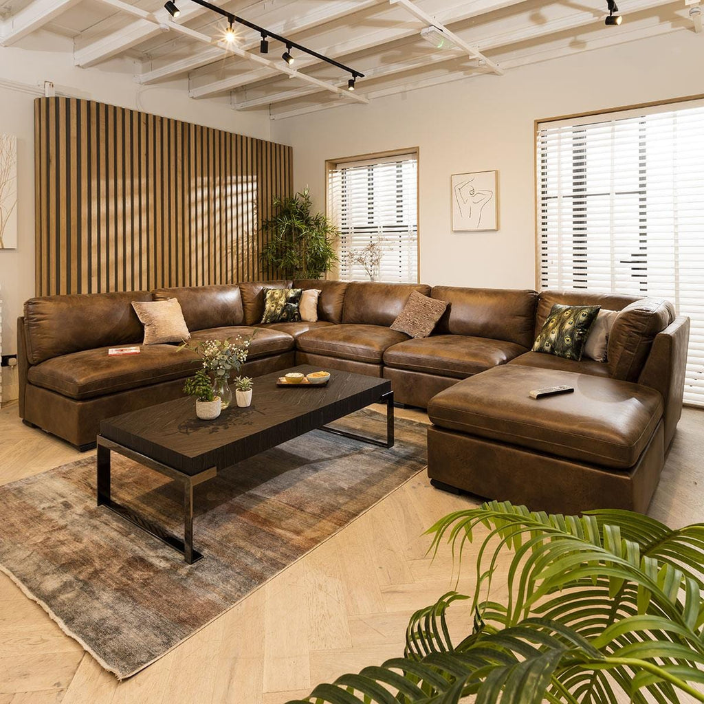 Mikey 6 Seater U-Shape Sofa Brown 380x285cm 9L