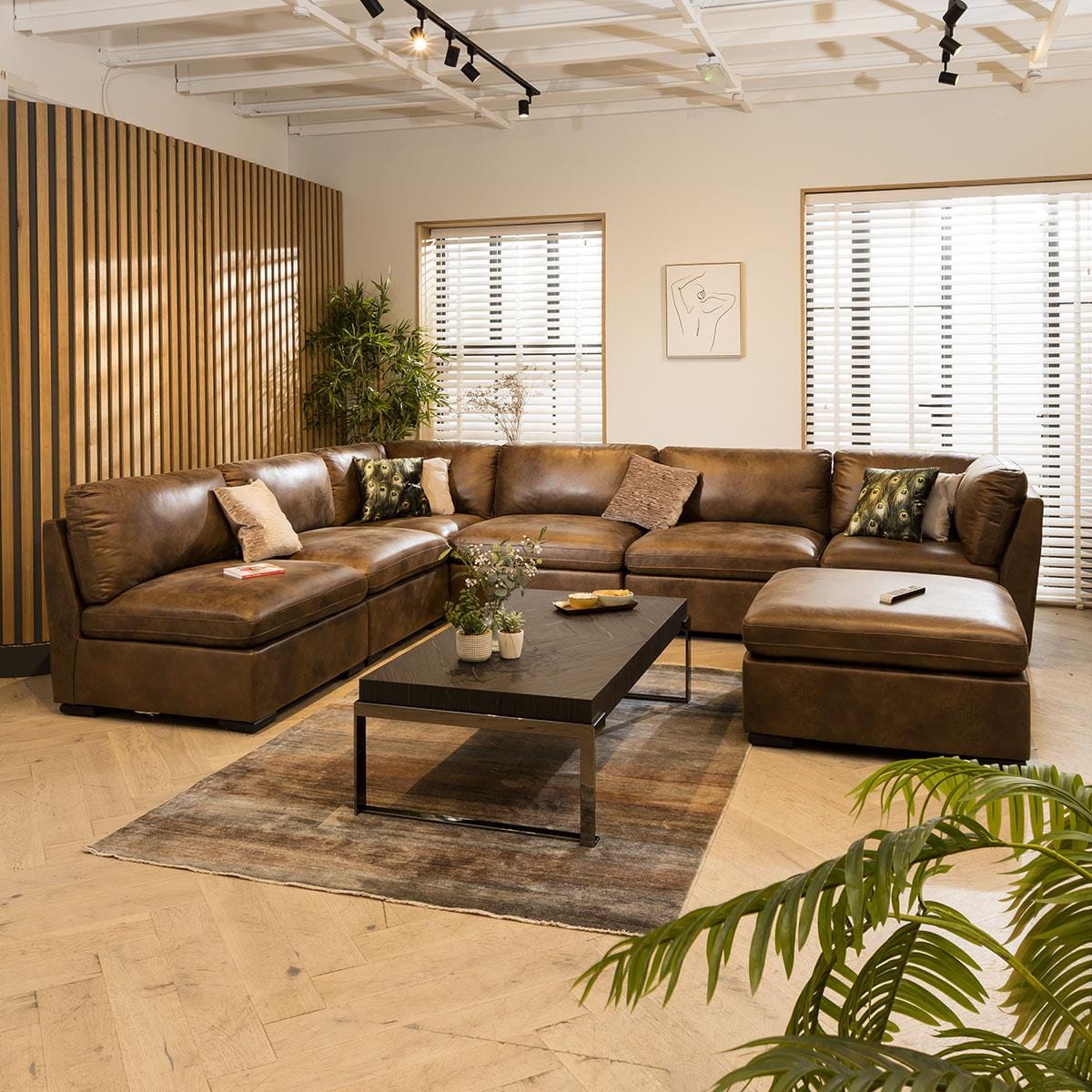 Mikey 6 Seater U-Shape Sofa Brown 380x285cm 9L