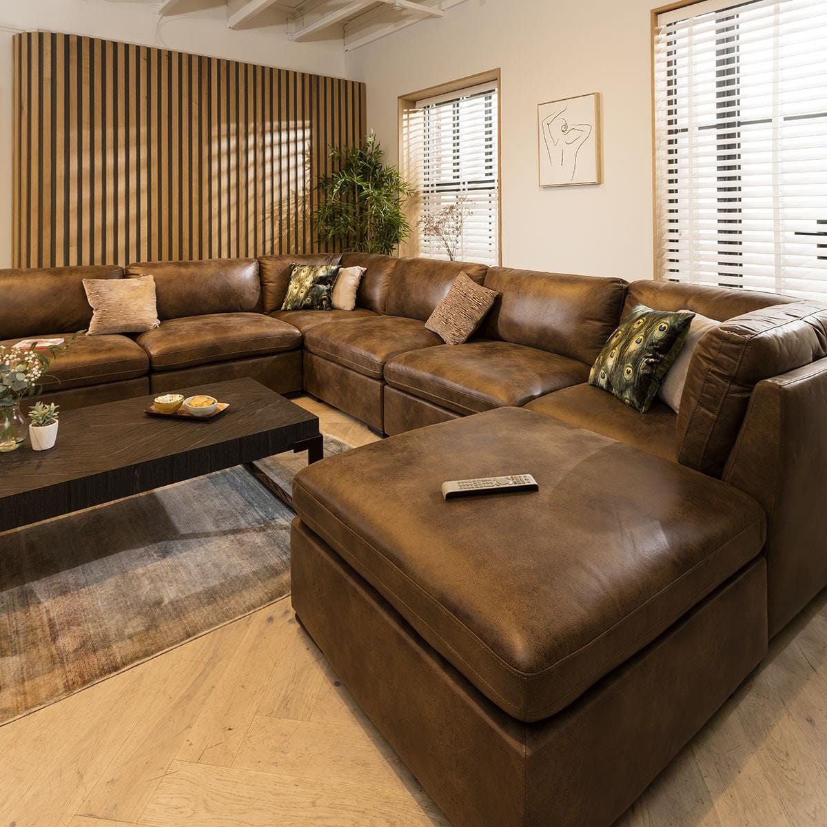 Mikey 6 Seater U-Shape Sofa Brown 380x285cm 9L