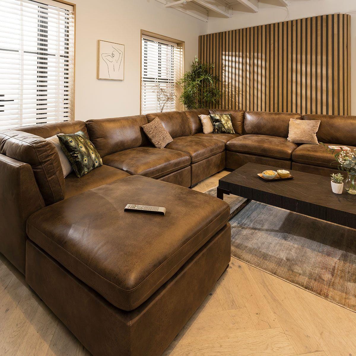 Mikey 6 Seater U-Shape Sofa Brown 380x285cm 9R