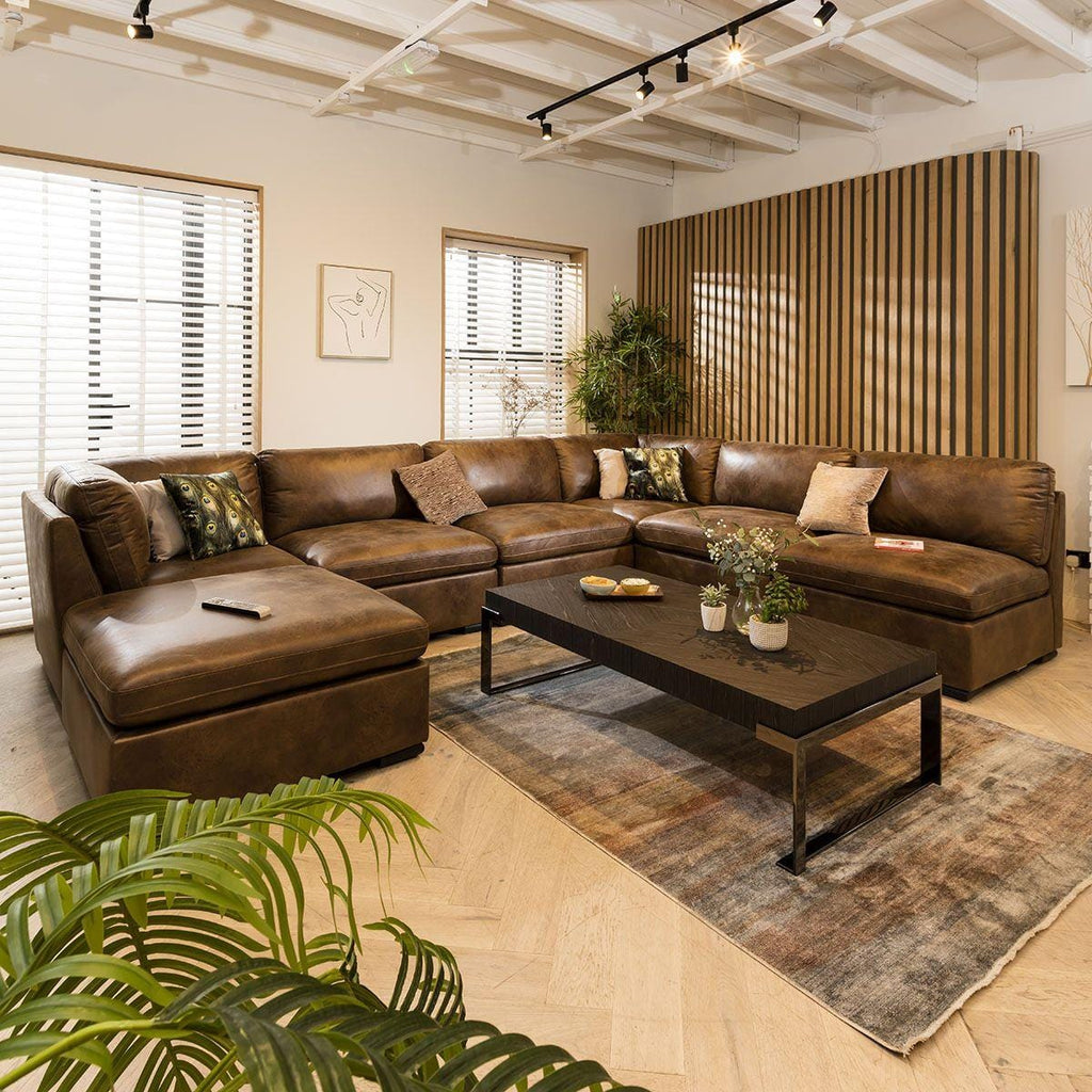 Mikey 6 Seater U-Shape Sofa Brown 380x285cm 9R