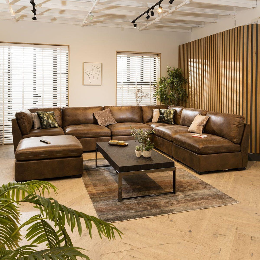 Mikey 6 Seater U-Shape Sofa Brown 380x285cm 9R