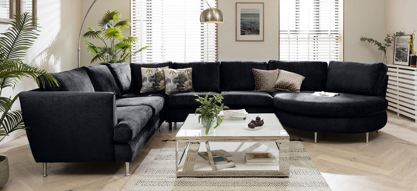 Quatropi 6 Seater Modular Corner Sofa - Round Chaise End L/H, Tessa 397x260cm