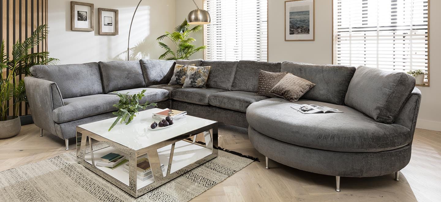 Quatropi 6 Seater Modular Corner Sofa - Round Chaise End L/H, Tessa 397x260cm