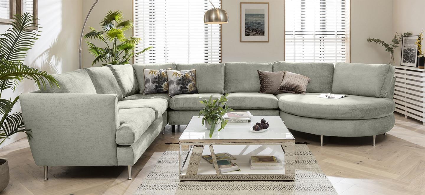 Quatropi 6 Seater Modular Corner Sofa - Round Chaise End L/H, Tessa 397x260cm