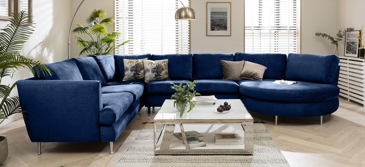 Quatropi 6 Seater Modular Corner Sofa - Round Chaise End L/H, Tessa 397x260cm