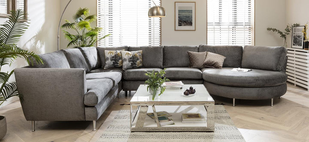 Quatropi 6 Seater Modular Corner Sofa - Round Chaise End L/H, Tessa 397x260cm