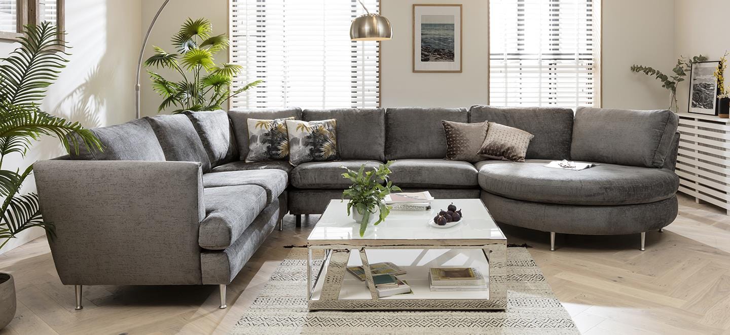 Quatropi 6 Seater Modular Corner Sofa - Round Chaise End L/H, Tessa 397x260cm