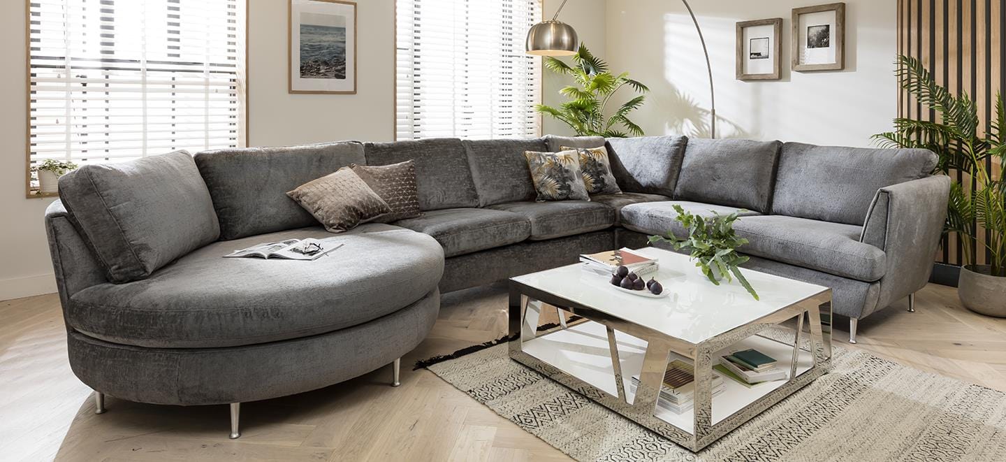 Quatropi 6 Seater Modular Corner Sofa - Round Chaise End R/H, Tessa 397x260cm