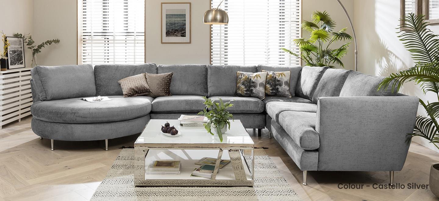 Quatropi 6 Seater Modular Corner Sofa - Round Chaise End R/H, Tessa 397x260cm