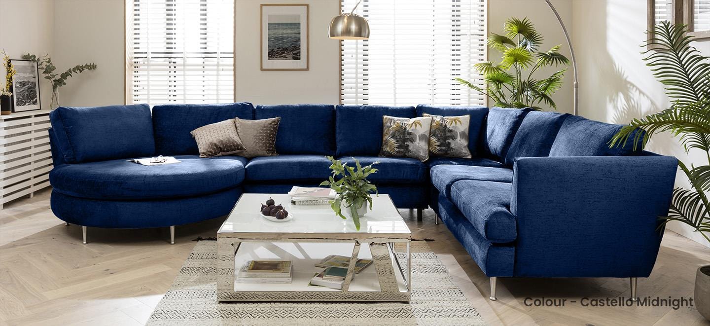 Quatropi 6 Seater Modular Corner Sofa - Round Chaise End R/H, Tessa 397x260cm