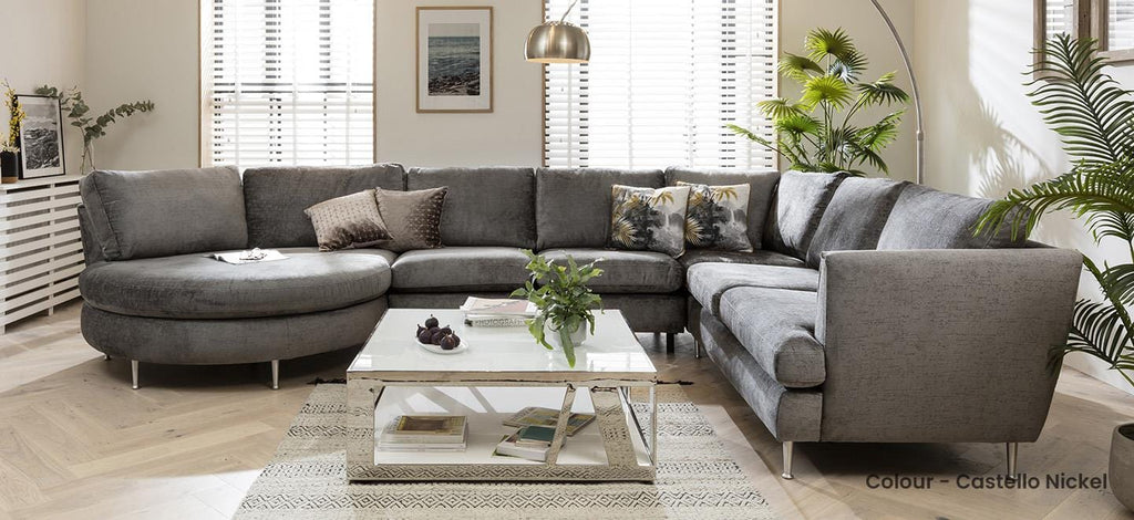 Quatropi 6 Seater Modular Corner Sofa - Round Chaise End R/H, Tessa 397x260cm