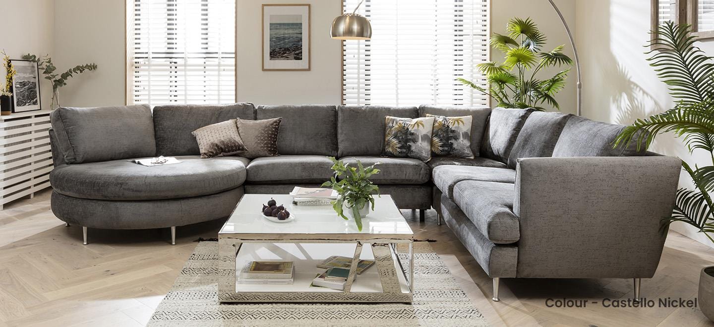 Quatropi 6 Seater Modular Corner Sofa - Round Chaise End R/H, Tessa 397x260cm