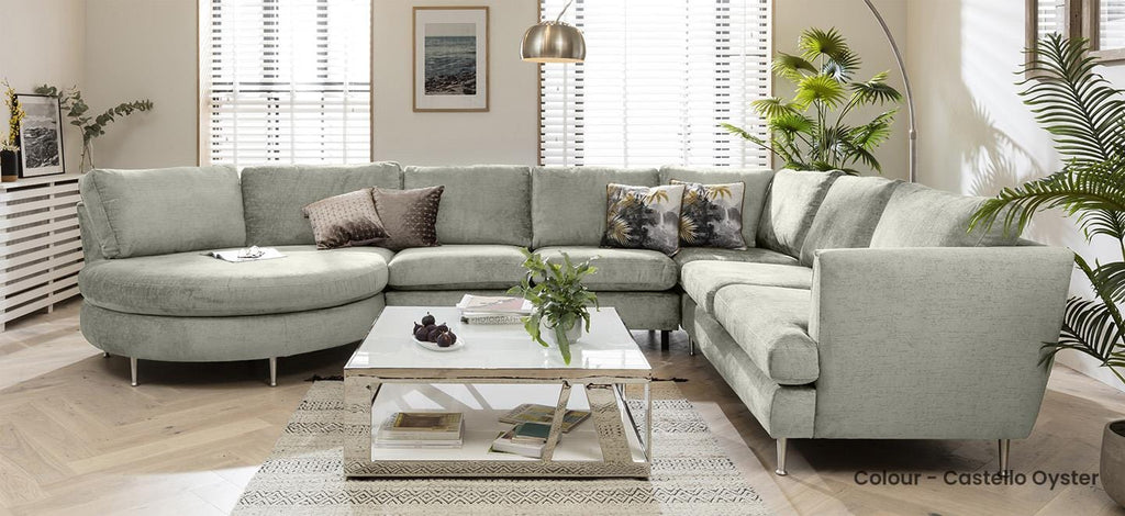 Quatropi 6 Seater Modular Corner Sofa - Round Chaise End R/H, Tessa 397x260cm