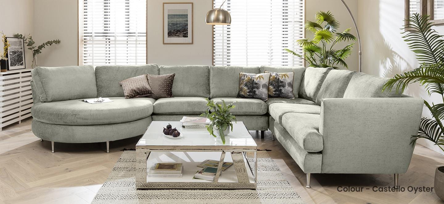 Quatropi 6 Seater Modular Corner Sofa - Round Chaise End R/H, Tessa 397x260cm