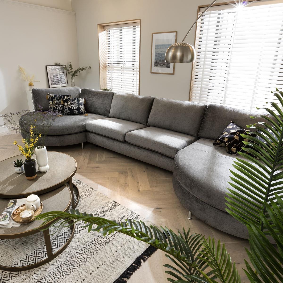 Quatropi 7 Seater Modular Sofa - Double Round Chaise Ends, Tessa 489x165cm