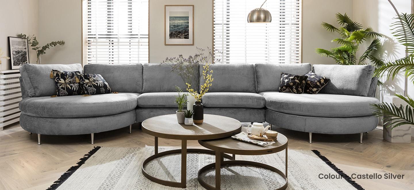 Quatropi 7 Seater Modular Sofa - Double Round Chaise Ends, Tessa 489x165cm