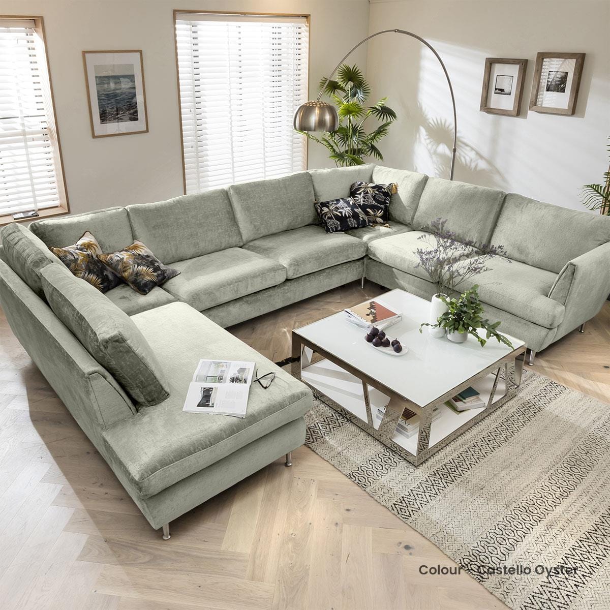 Quatropi 7 Seater Modular U-Shape Sofa - Open End Cinema Sofa, Tessa 369x260cm