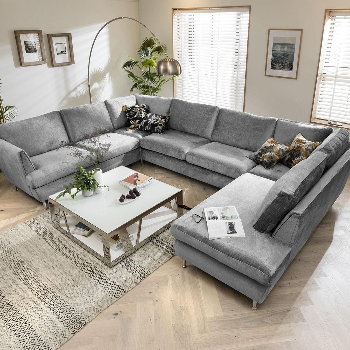 Quatropi 7 Seater Modular U-Shape Sofa - Open Ended Cinema Sofa, Tessa 369x260cm