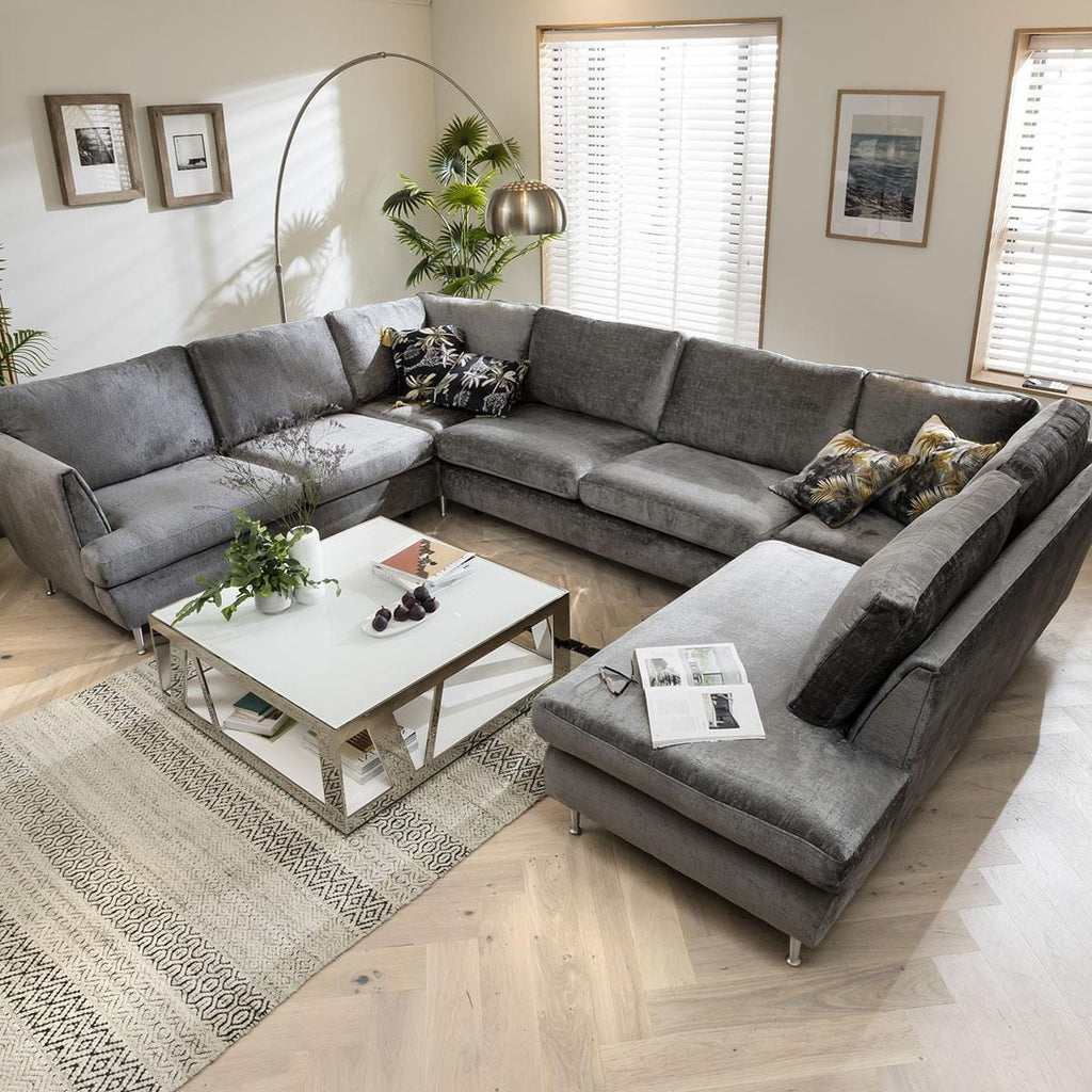 Quatropi 7 Seater Modular U-Shape Sofa - Open Ended Cinema Sofa, Tessa 369x260cm