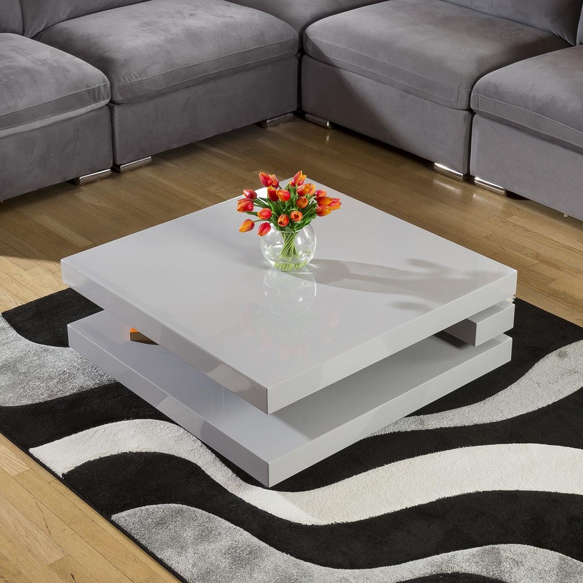 Quatropi 900mm Coffee Table Square Grey Gloss Modern Designer 7E
