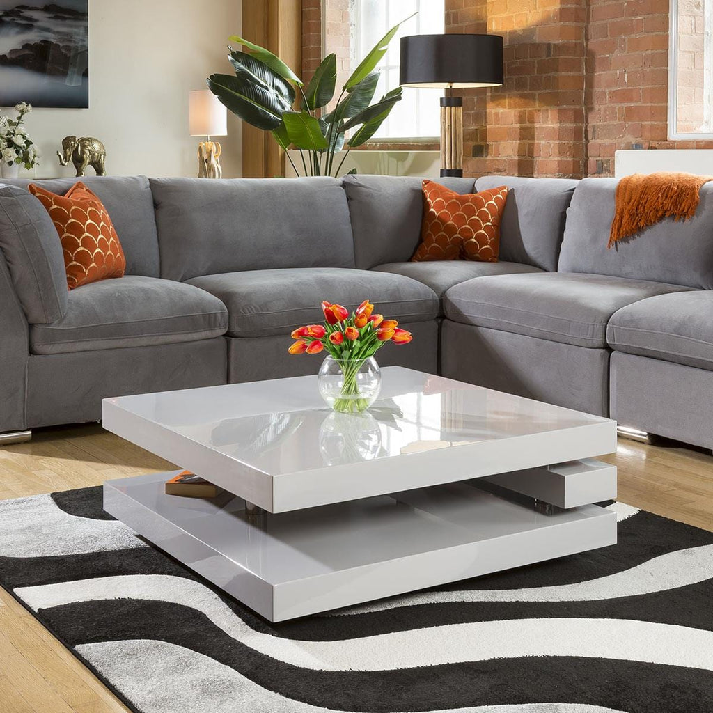 Quatropi 900mm Coffee Table Square Grey Gloss Modern Designer 7E