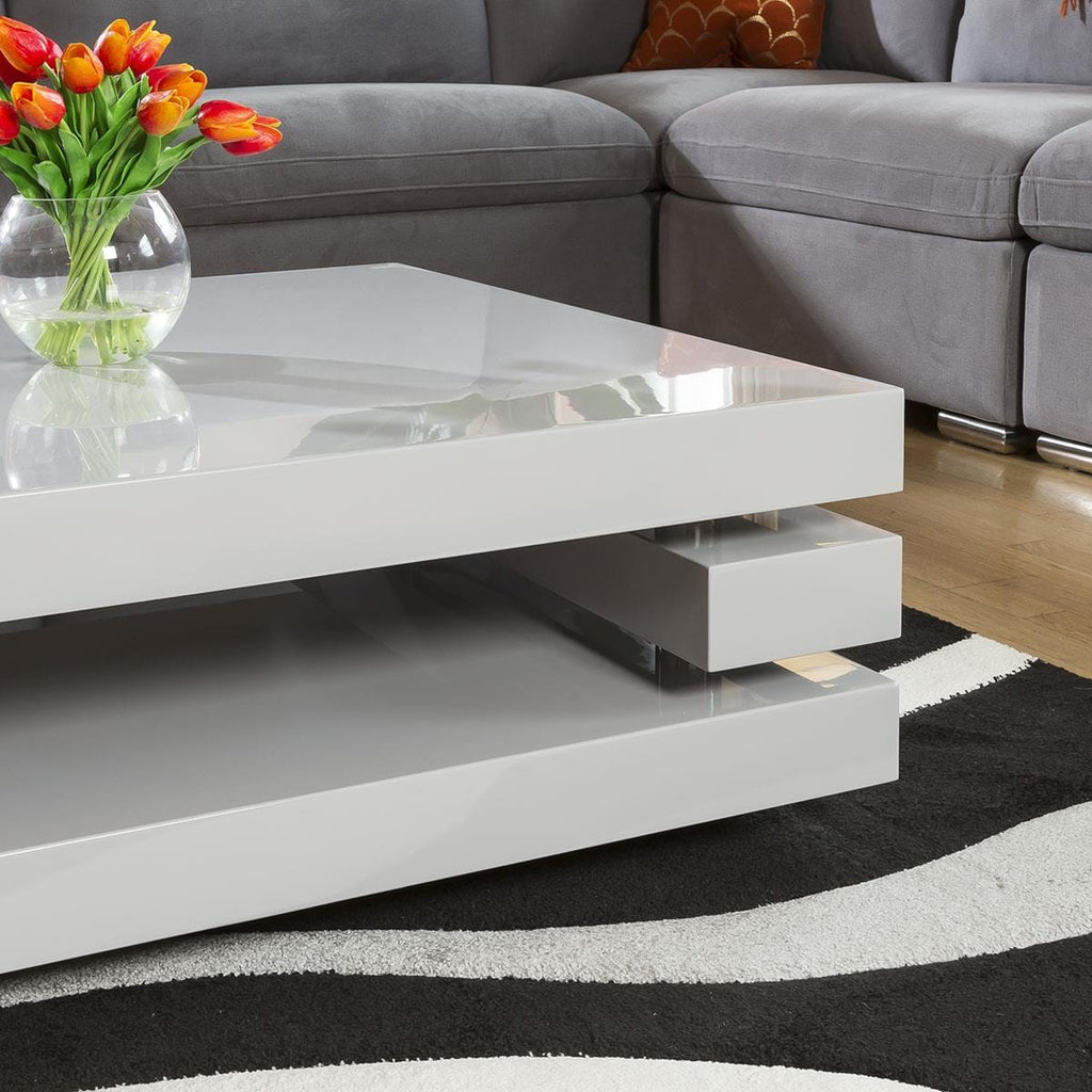 Quatropi 900mm Coffee Table Square Grey Gloss Modern Designer 7E