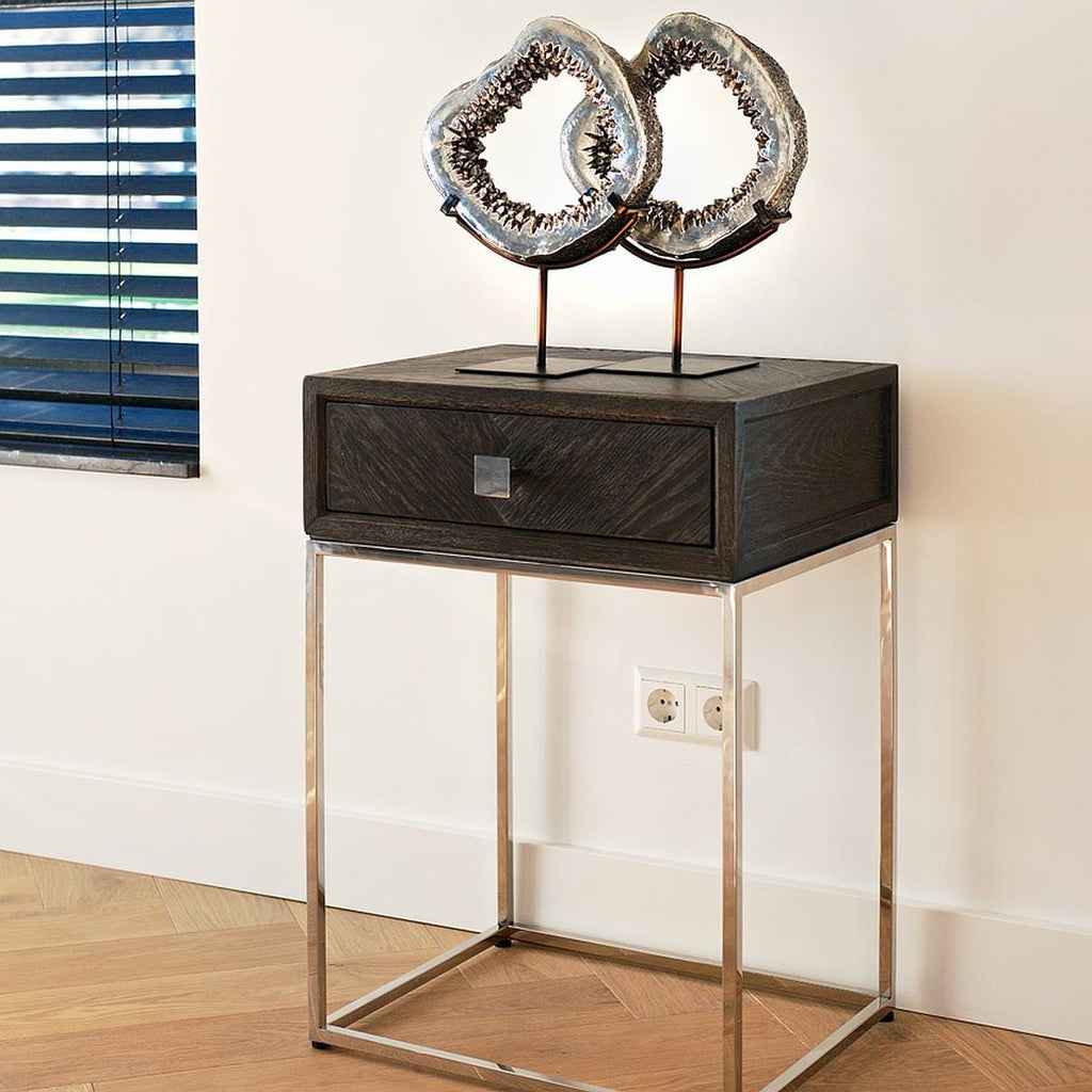 Quatropi Black Oak Lamp Side Table Brushed Stainless Living Room Bedroom