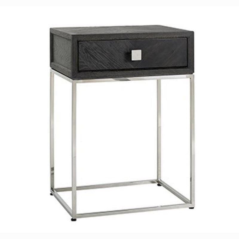 Quatropi Black Oak Lamp Side Table Brushed Stainless Living Room Bedroom
