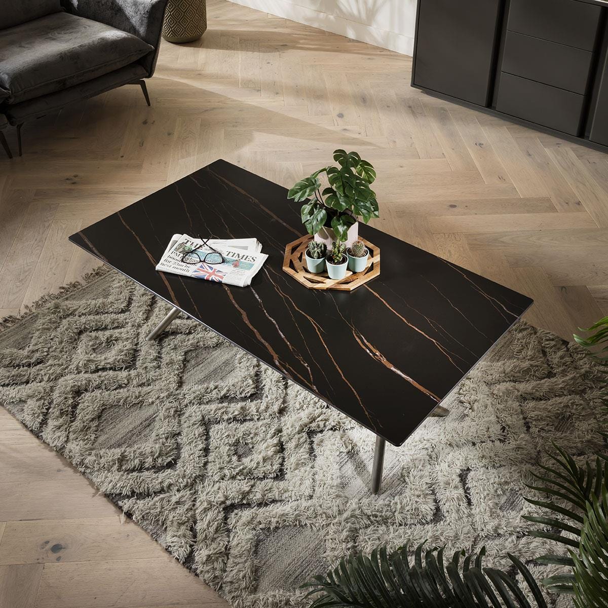 Quatropi Coffee Table Grey & Gold Stone Effect on Stainless Steel Legs