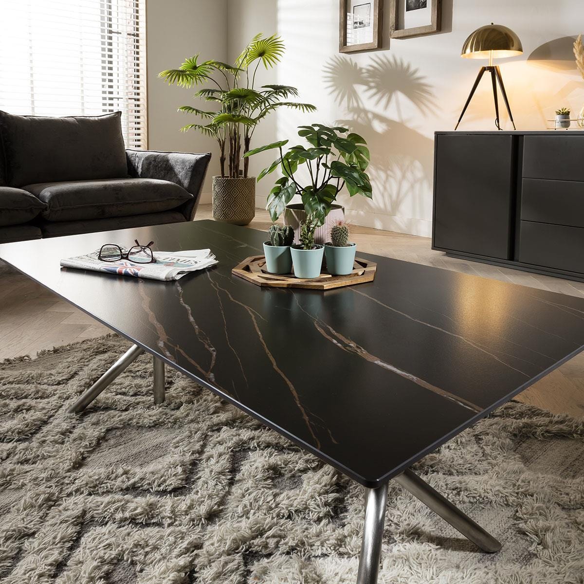 Quatropi Coffee Table Grey & Gold Stone Effect on Stainless Steel Legs