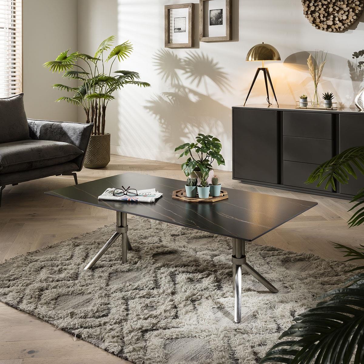 Quatropi Coffee Table Grey & Gold Stone Effect on Stainless Steel Legs