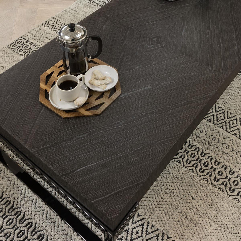 Quatropi Coffee Table Rectangle Smoked Oak Wood Finish & Rifle Grey Metal Legs