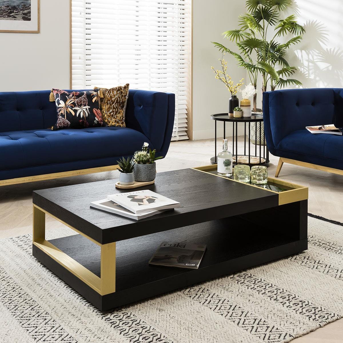 Quatropi Coffee Table Rectangular Black Oak & Glass with Aluminium Accents
