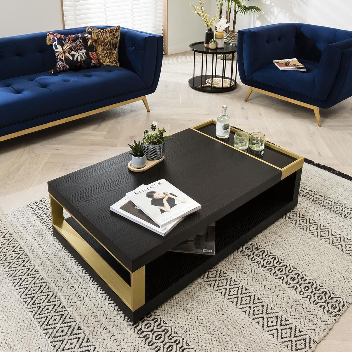 Quatropi Coffee Table Rectangular Black Oak & Glass with Aluminium Accents