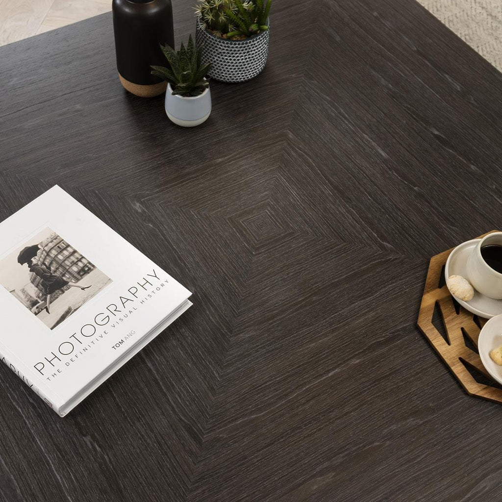 Quatropi Coffee Table Square Smoked Oak Wood Finish & Rifle Grey Metal Legs