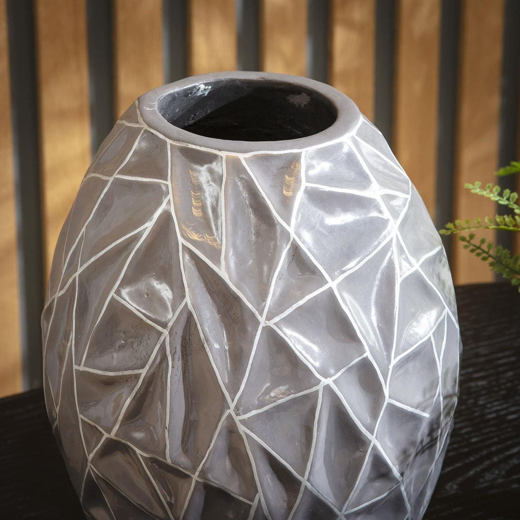 Quatropi Crystal Grey Abstract Gloss Oval Vase Pot 300mm