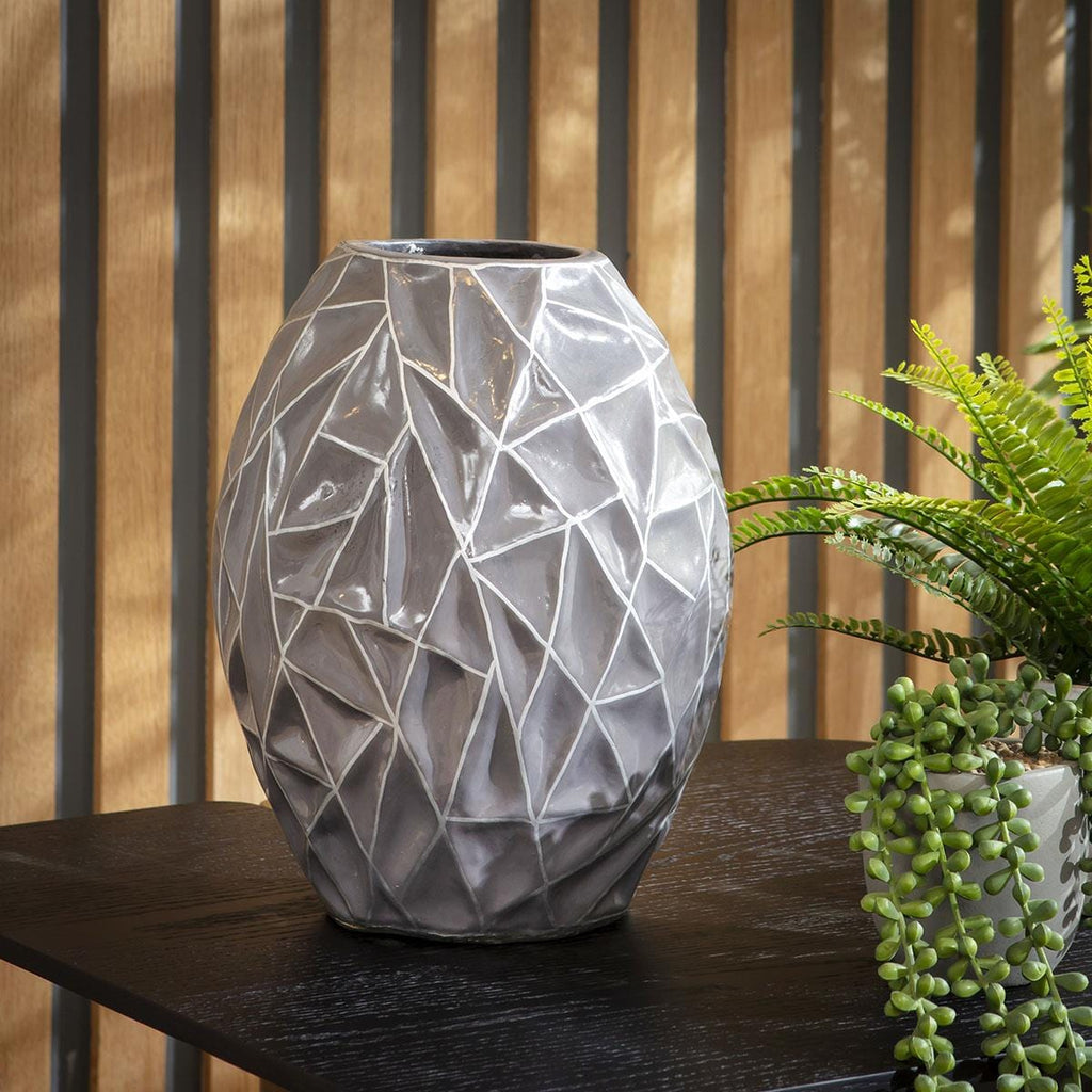 Quatropi Crystal Grey Abstract Gloss Oval Vase Pot 300mm